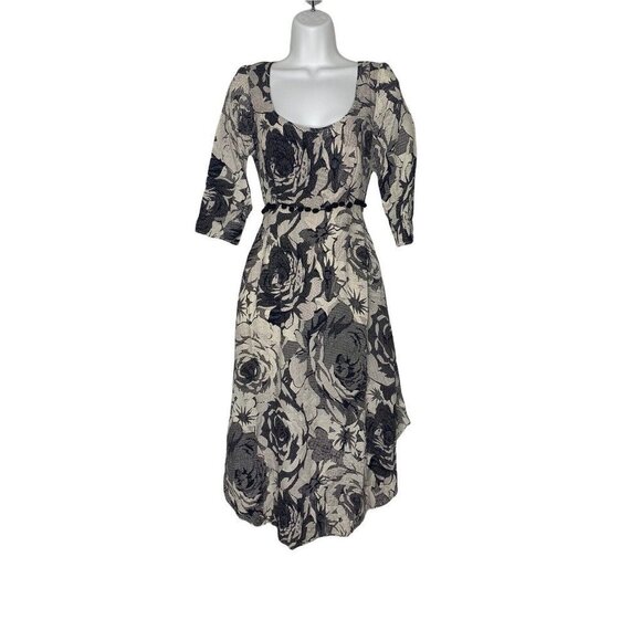 Line & Dot Women’s Black Floral Pom Pom Trim Open Back Midi Dress SZ S - Picture 1 of 10